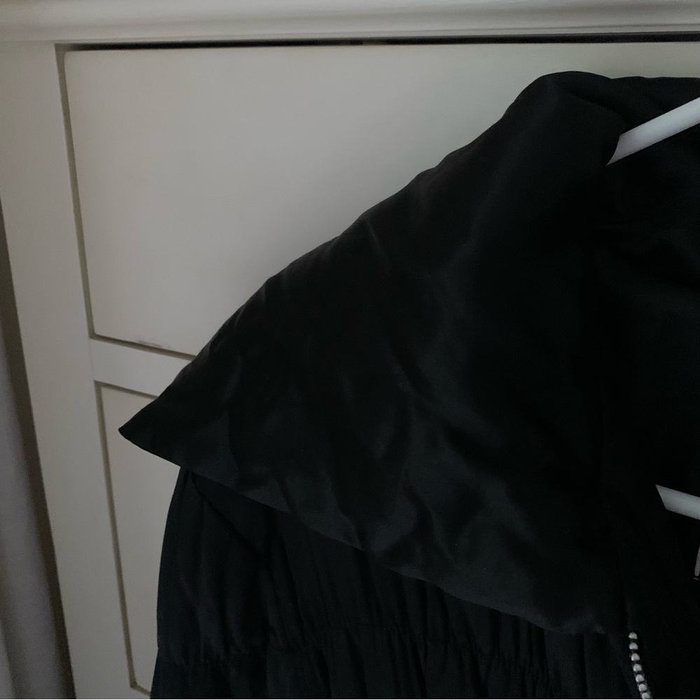 Sharagano Paris Black Puffer Coat Cinched Waist Wool Cashmere - Picture 4 of 8